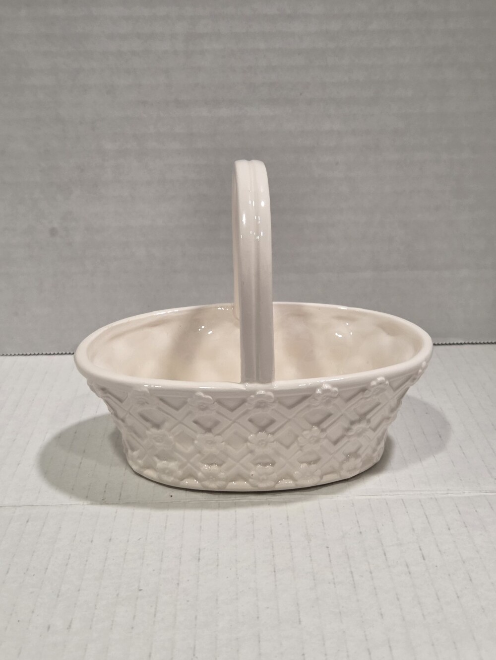 Fitz And Floyd Vintage 1981 White Floral Ceramic Woven Small Basket